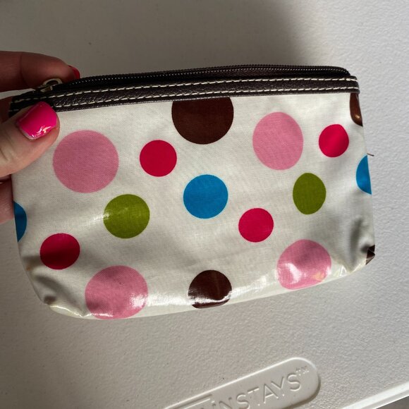 NEW Modella White Pink Brown Green Turquoise Polkadot Purse Makeup Bag Cosmetic - Picture 2 of 4